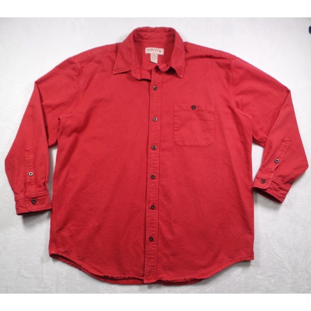 Vintage Orvis Shirt Mens Size Extra Large Red Button Up Long Sleeve Heavy